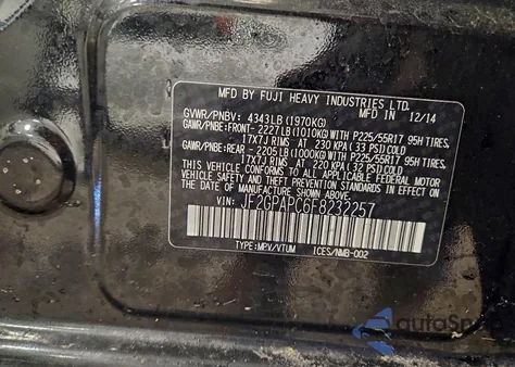 2015 Subaru Xv Crosstrek 2.0 Limited z USA, uszkodzony, nr VIN JF2GPAPC6F8232257